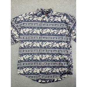 Tommy Hilfiger Shirt Mens Large Blue White Floral Hawaiian Button Up